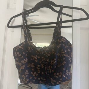 Novella Royale Floral Button-Up Top - Black and Brown